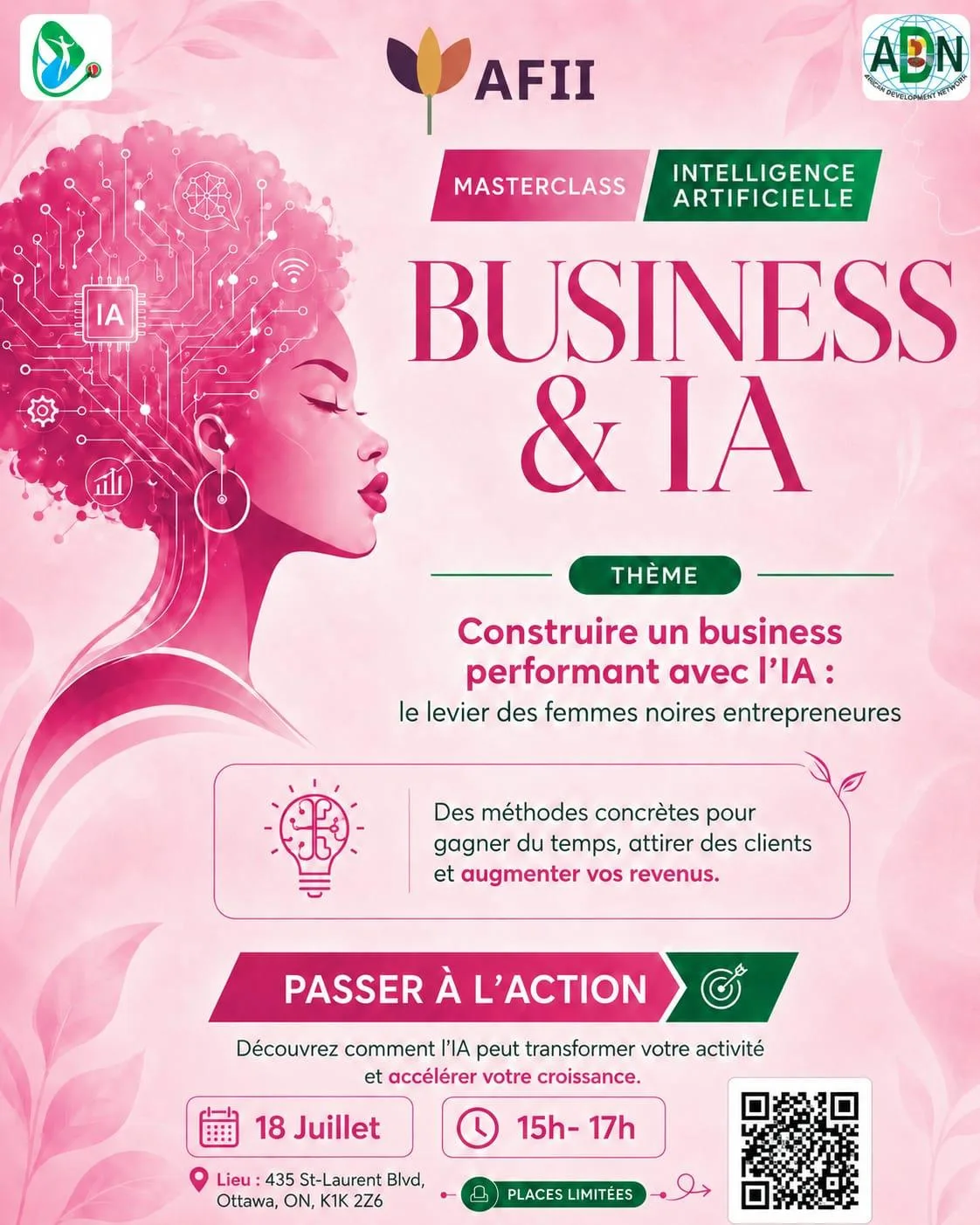 Affiche de la Masterclass Business & IA, 18 juillet 2026, Ottawa.